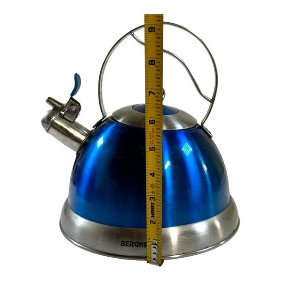 Bergner Cobalt Blue Stainless MCM Steel Whistling Tea Kettle Pot 2.5 Quart SEE - Picture 2 of 9